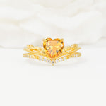 Nature Inspired Heart Cut Citrine Bridal Ring Set - Yellow-Gold