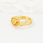 Nature Inspired Heart Cut Citrine Bridal Ring Set - Rose-Gold