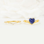 Nature Inspired Heart Cut Tanzanite Bridal Ring Set - White-Gold