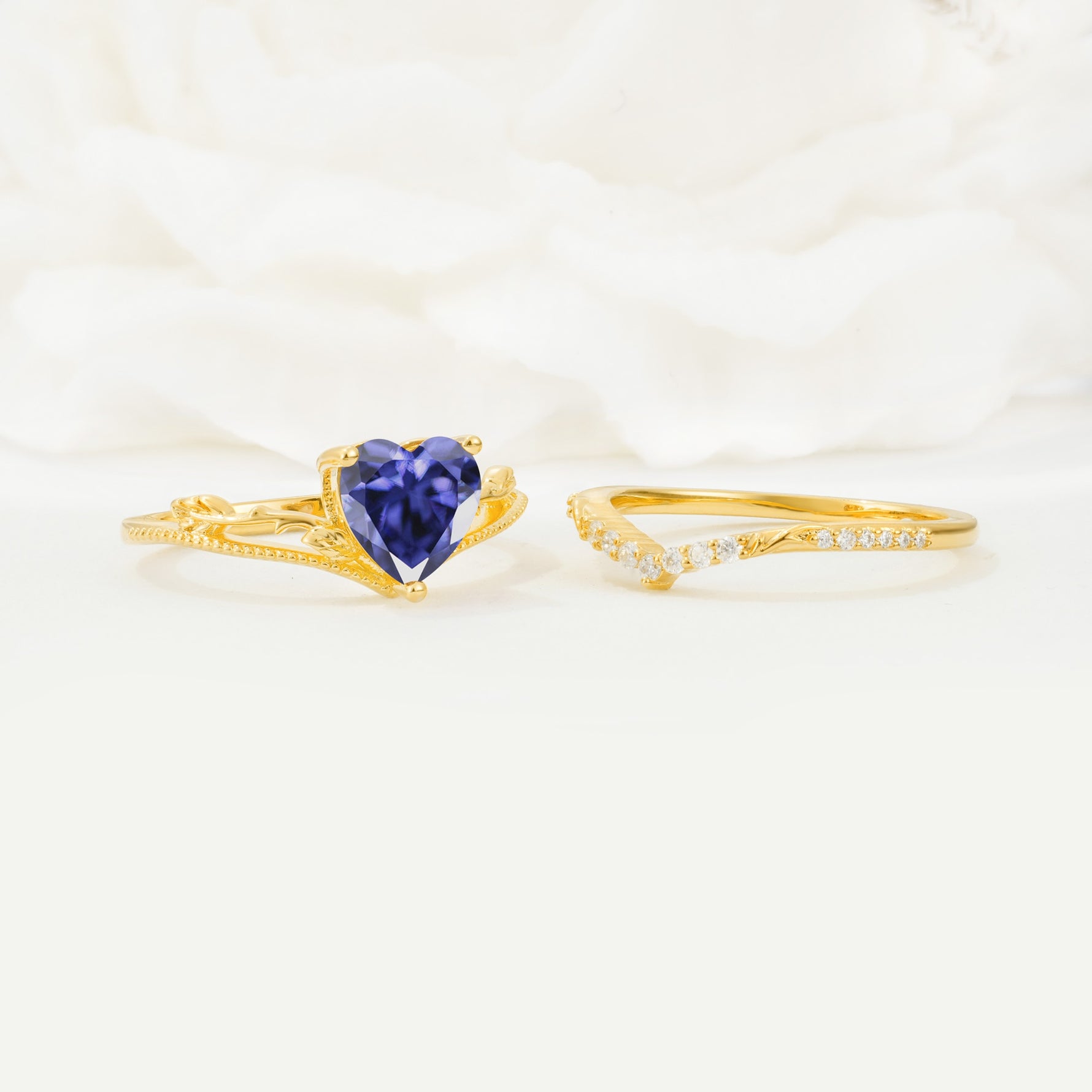 Nature Inspired Heart Cut Tanzanite Bridal Ring Set - Additional view
