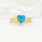 Nature Inspired Heart Cut Turquoise Bridal Ring Set - Yellow-Gold