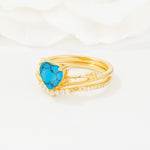 Nature Inspired Heart Cut Turquoise Bridal Ring Set - Rose-Gold