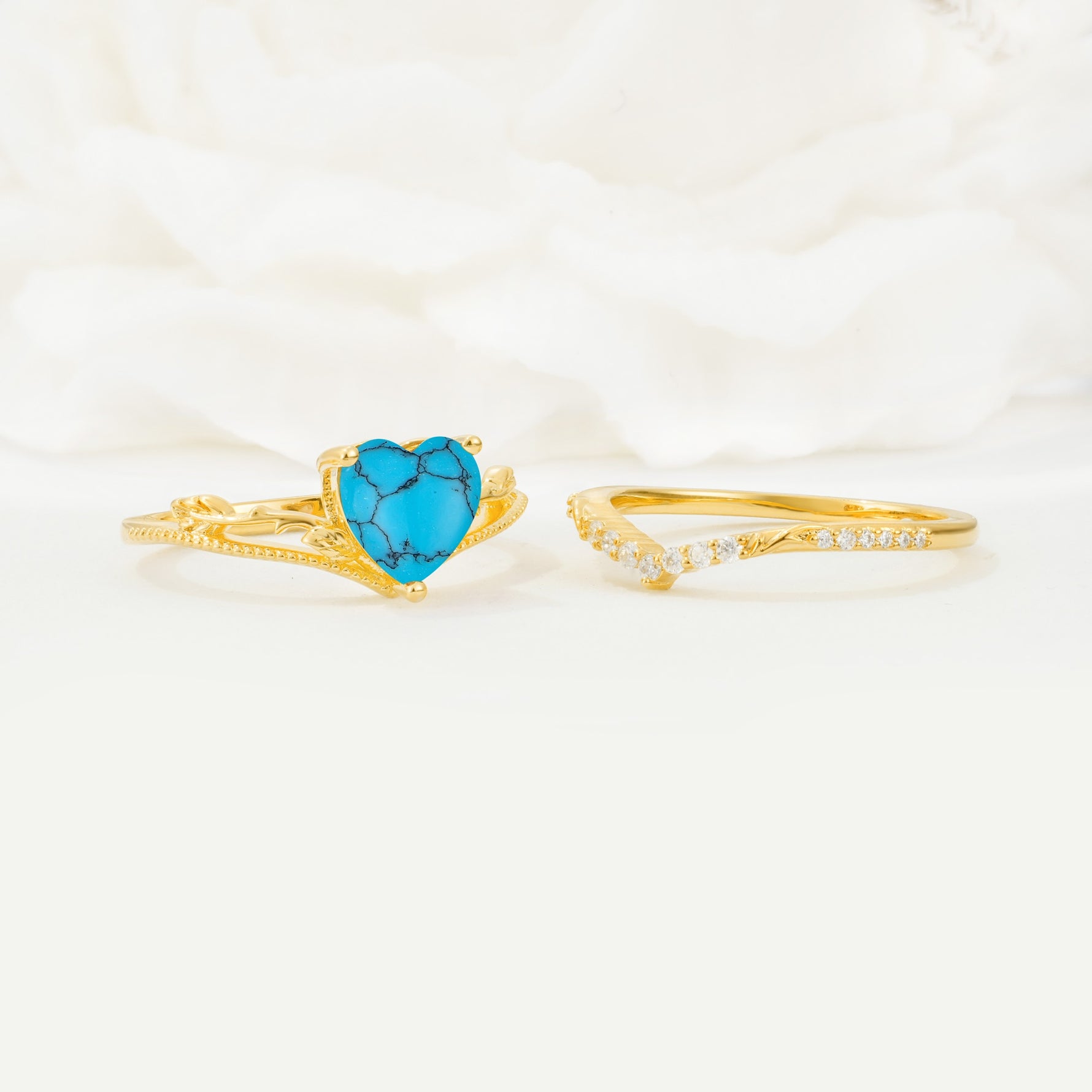 Nature Inspired Heart Cut Turquoise Bridal Ring Set - Additional view