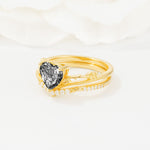 Nature Inspired Heart Cut Black Rutilated Quartz Bridal Ring Set - Rose-Gold