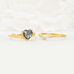 Nature Inspired Heart Cut Black Rutilated Quartz Bridal Ring Set - Additional view