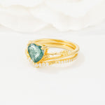 Nature Inspired Heart Cut Moss Agate Bridal Ring Set - Rose-Gold