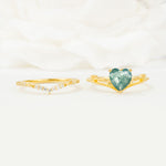 Nature Inspired Heart Cut Moss Agate Bridal Ring Set - White-Gold