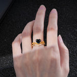 Nature Inspired Heart Cut Black Onyx Bridal Ring Set - Additional view