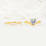 Nature Inspired Heart Cut Lab Diamond Bridal Ring Set - White-Gold