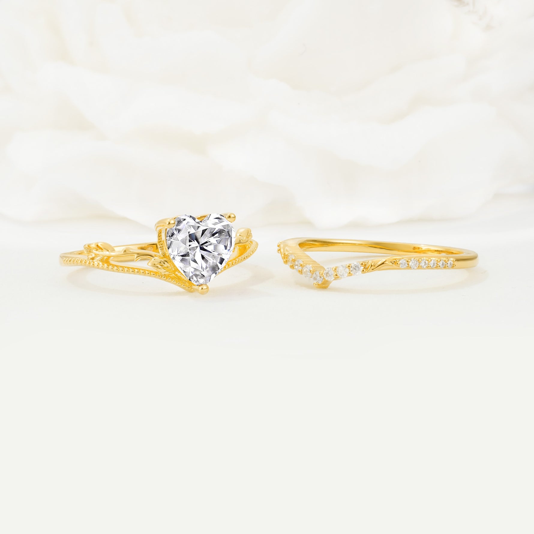 Nature Inspired Heart Cut Lab Diamond Bridal Ring Set - Additional view