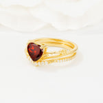 Nature Inspired Heart Cut Garnet Bridal Ring Set - Rose-Gold