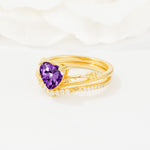 Nature Inspired Heart Cut Amethyst Bridal Ring Set - Rose-Gold