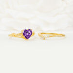 Nature Inspired Heart Cut Amethyst Bridal Ring Set - Additional view