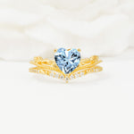 Nature Inspired Heart Cut Aquamarine Bridal Ring Set - Yellow-Gold