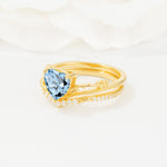 Nature Inspired Heart Cut Aquamarine Bridal Ring Set - Rose-Gold