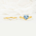 Nature Inspired Heart Cut Aquamarine Bridal Ring Set - White-Gold