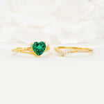 Nature Inspired Heart Cut Emerald Bridal Ring Set - Additional view