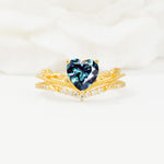 Nature Inspired Heart Cut Alexandrite Bridal Ring Set - Yellow-Gold