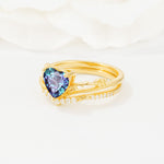 Nature Inspired Heart Cut Alexandrite Bridal Ring Set - Rose-Gold