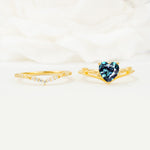 Nature Inspired Heart Cut Alexandrite Bridal Ring Set - White-Gold