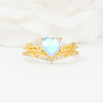 Nature Inspired Heart Cut Moonstone Bridal Ring Set - Yellow-Gold
