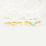 Nature Inspired Heart Cut Moonstone Bridal Ring Set - White-Gold