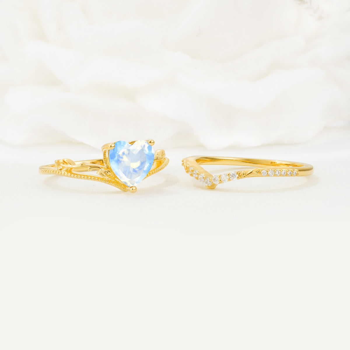 Nature Inspired Heart Cut Moonstone Bridal Ring Set - Additional view