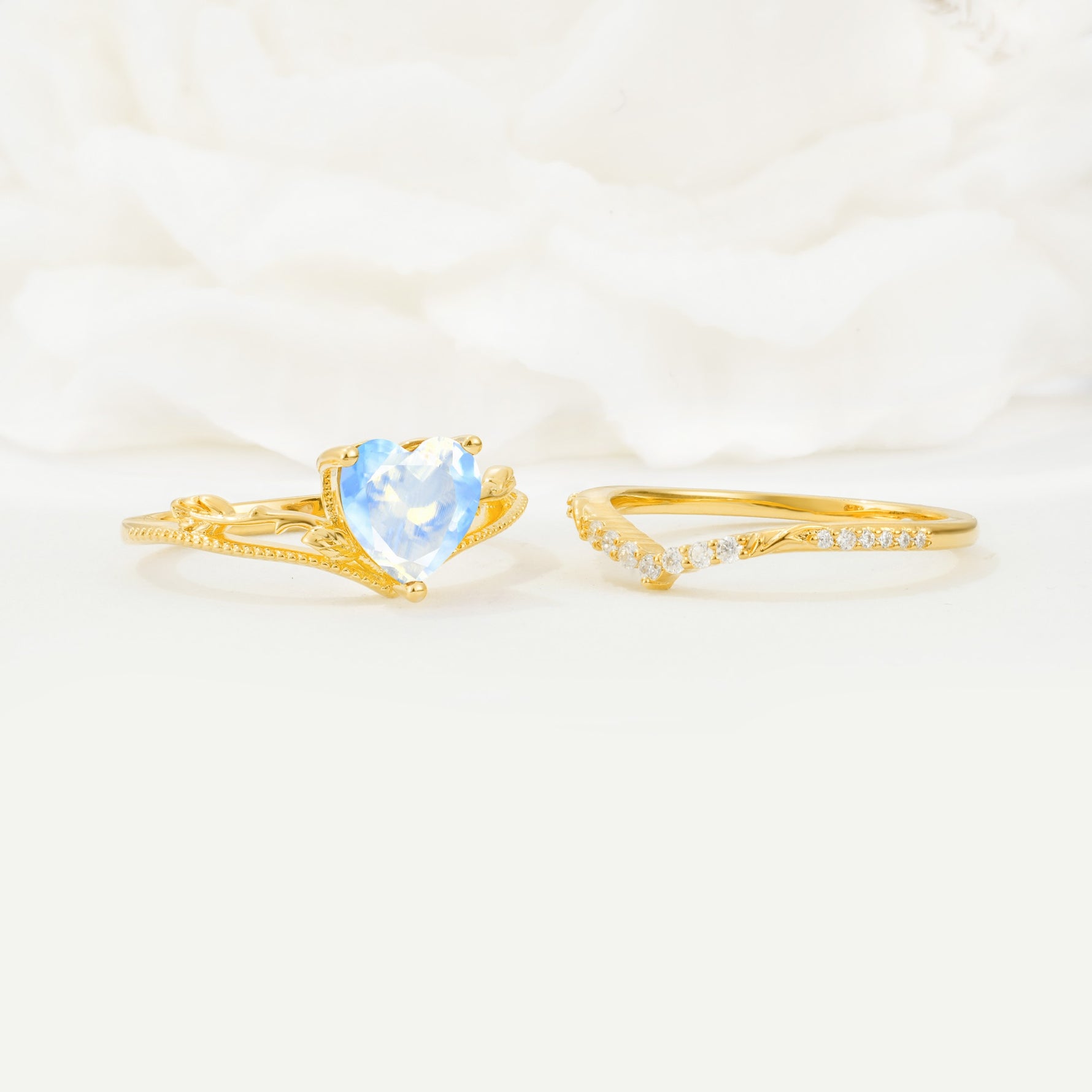 Nature Inspired Heart Cut Moonstone Bridal Ring Set - Additional view
