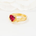 Nature Inspired Heart Cut Ruby Bridal Ring Set - Rose-Gold