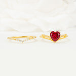 Nature Inspired Heart Cut Ruby Bridal Ring Set - White-Gold