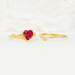 Nature Inspired Heart Cut Ruby Bridal Ring Set - Additional view