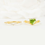 Nature Inspired Heart Cut Peridot Bridal Ring Set - White-Gold