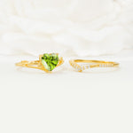 Nature Inspired Heart Cut Peridot Bridal Ring Set - Additional view
