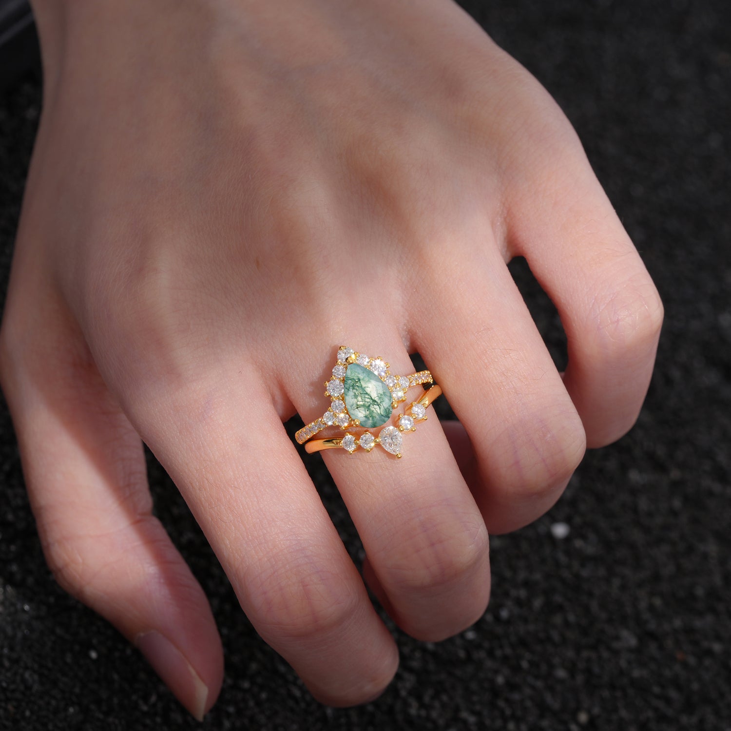 Oval Cut Moss Agate Vintage Filigree Engagement Ring