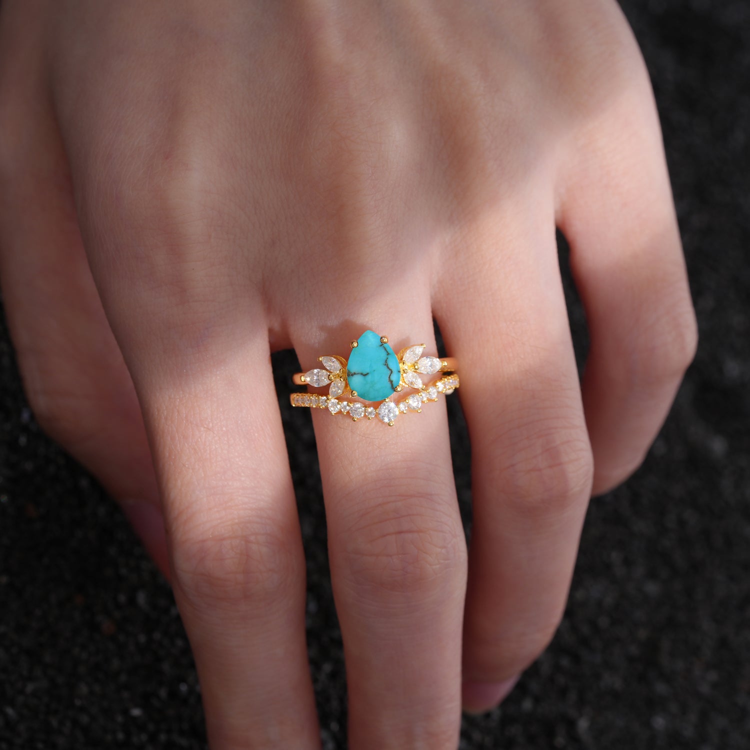 SR17165 Turquoise Ring - Rose-Gold
