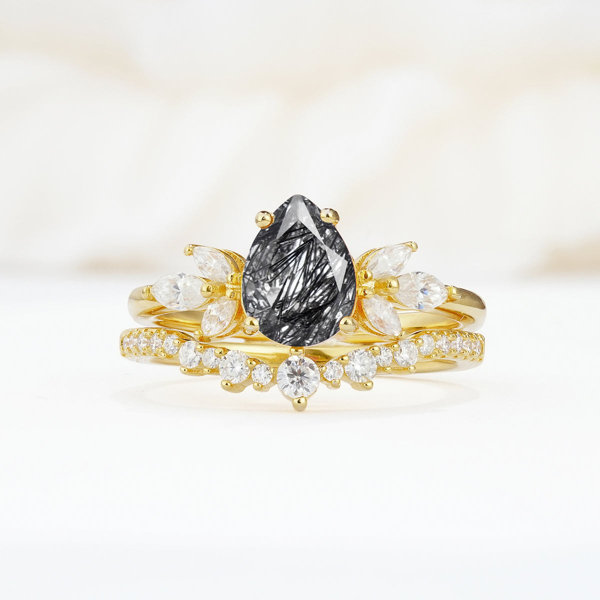 SR17165 Black Rutilated Quartz Ring - Yellow-Gold