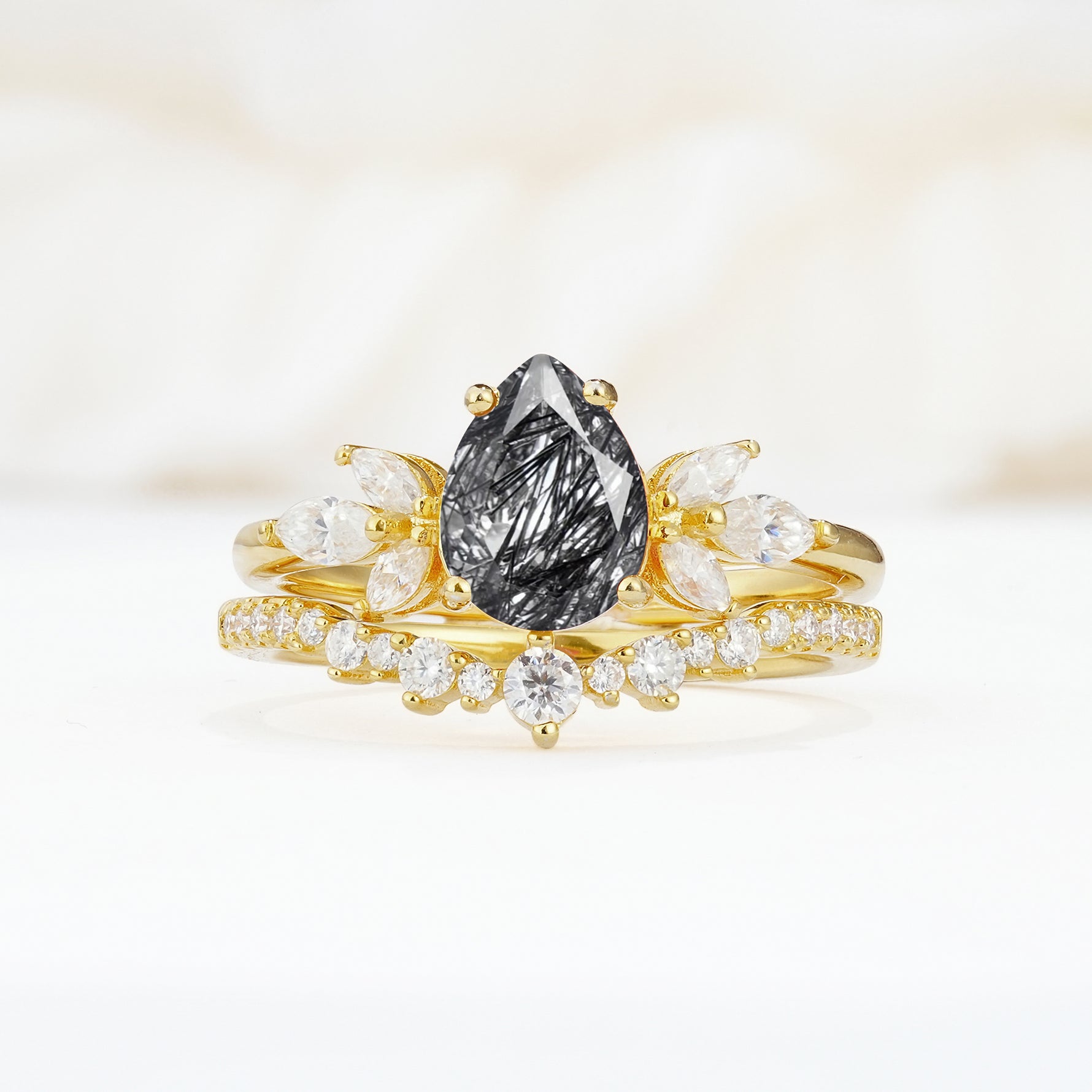 SR17165 Black Rutilated Quartz Ring - Yellow-Gold
