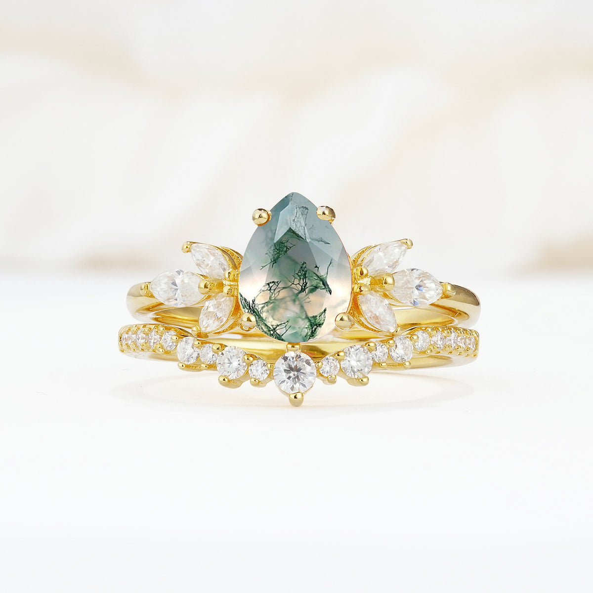SR17165 Moss Agate Ring - Yellow-Gold