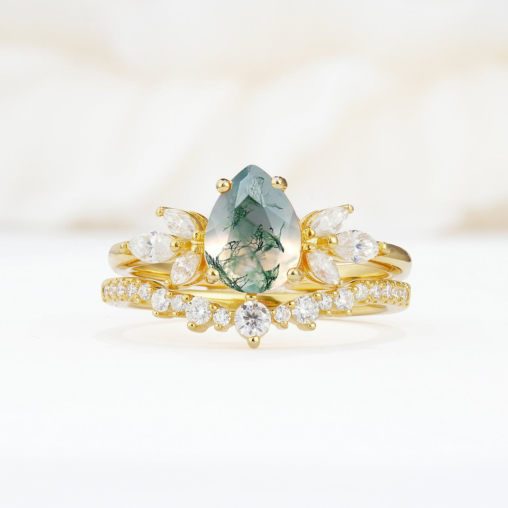 SR17165 Moss Agate Ring - Yellow-Gold