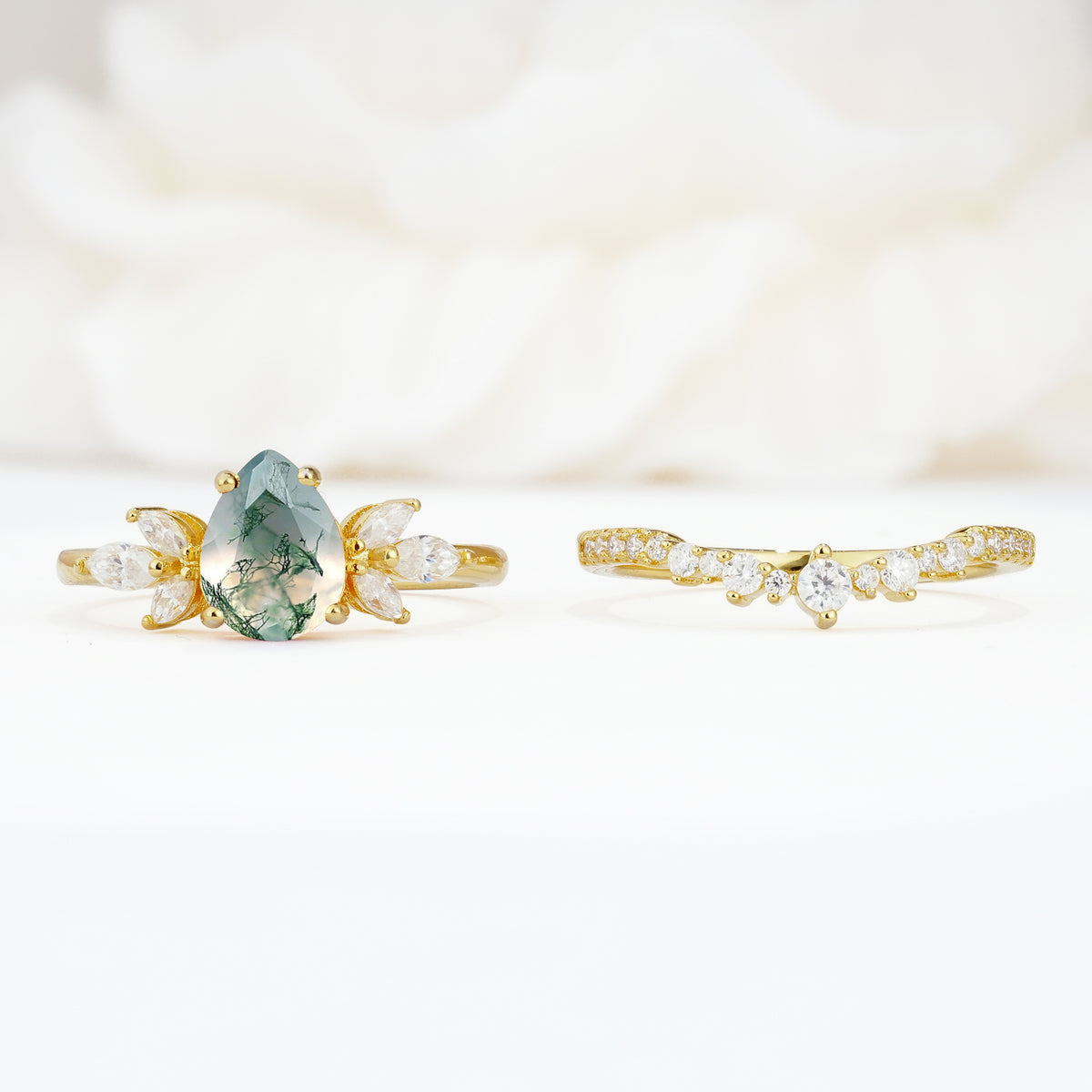 SR17165 Moss Agate Ring - White-Gold
