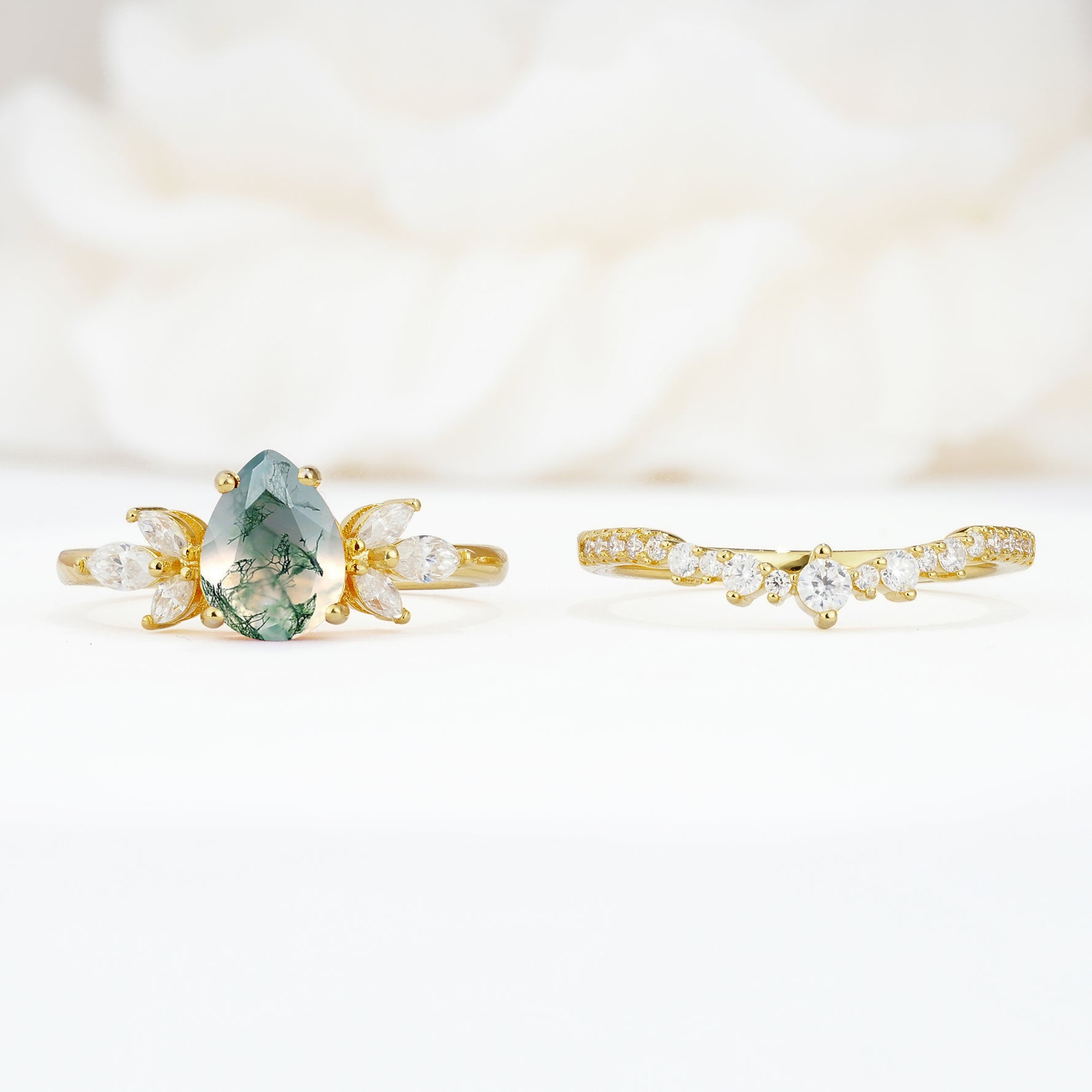 SR17165 Moss Agate Ring - White-Gold