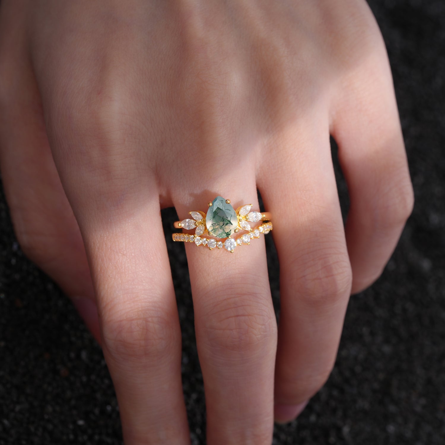 SR17165 Moss Agate Ring - Rose-Gold