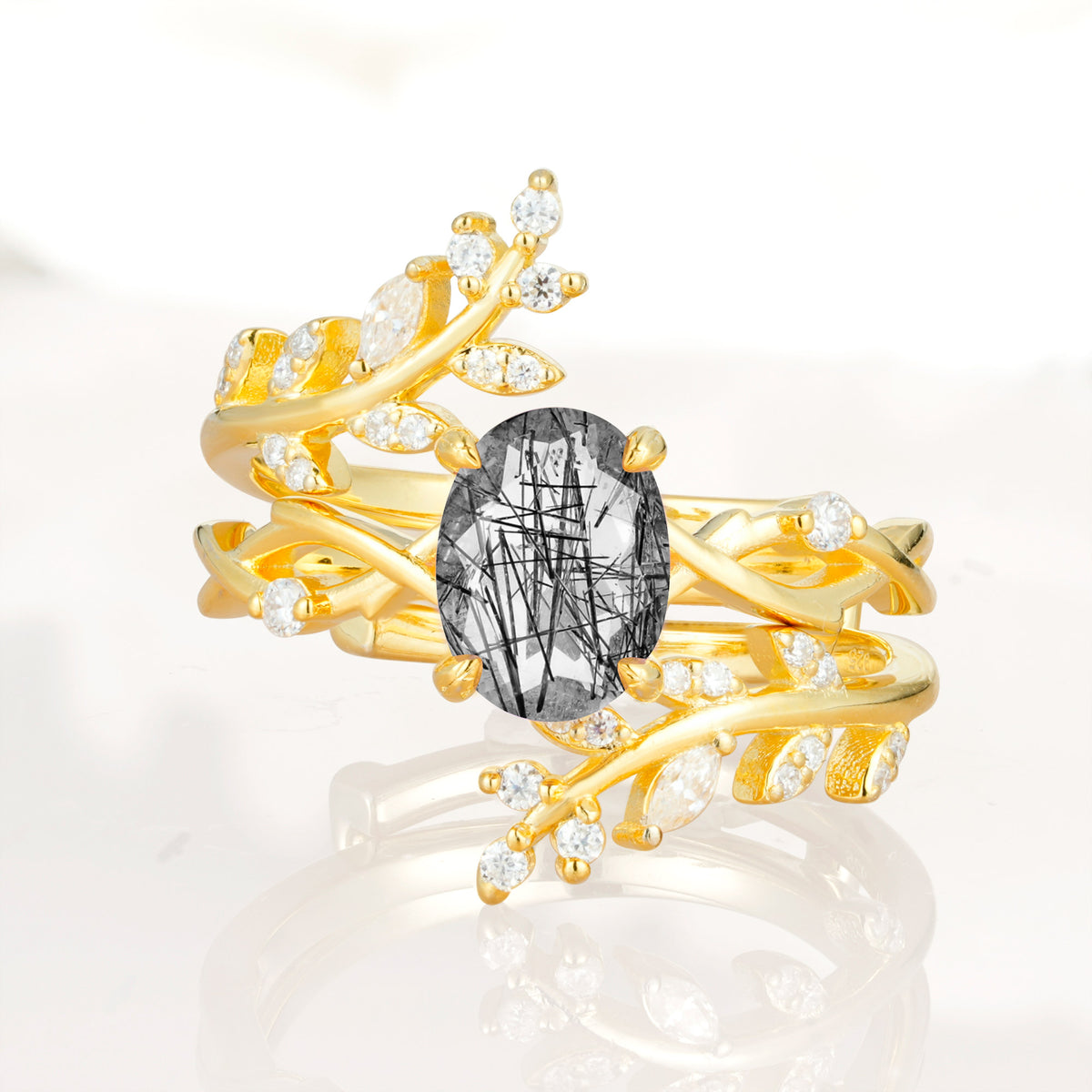 SR17167 Black Rutilated Quartz Ring - Yellow-Gold