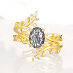 SR17167 Black Rutilated Quartz Ring - Yellow-Gold