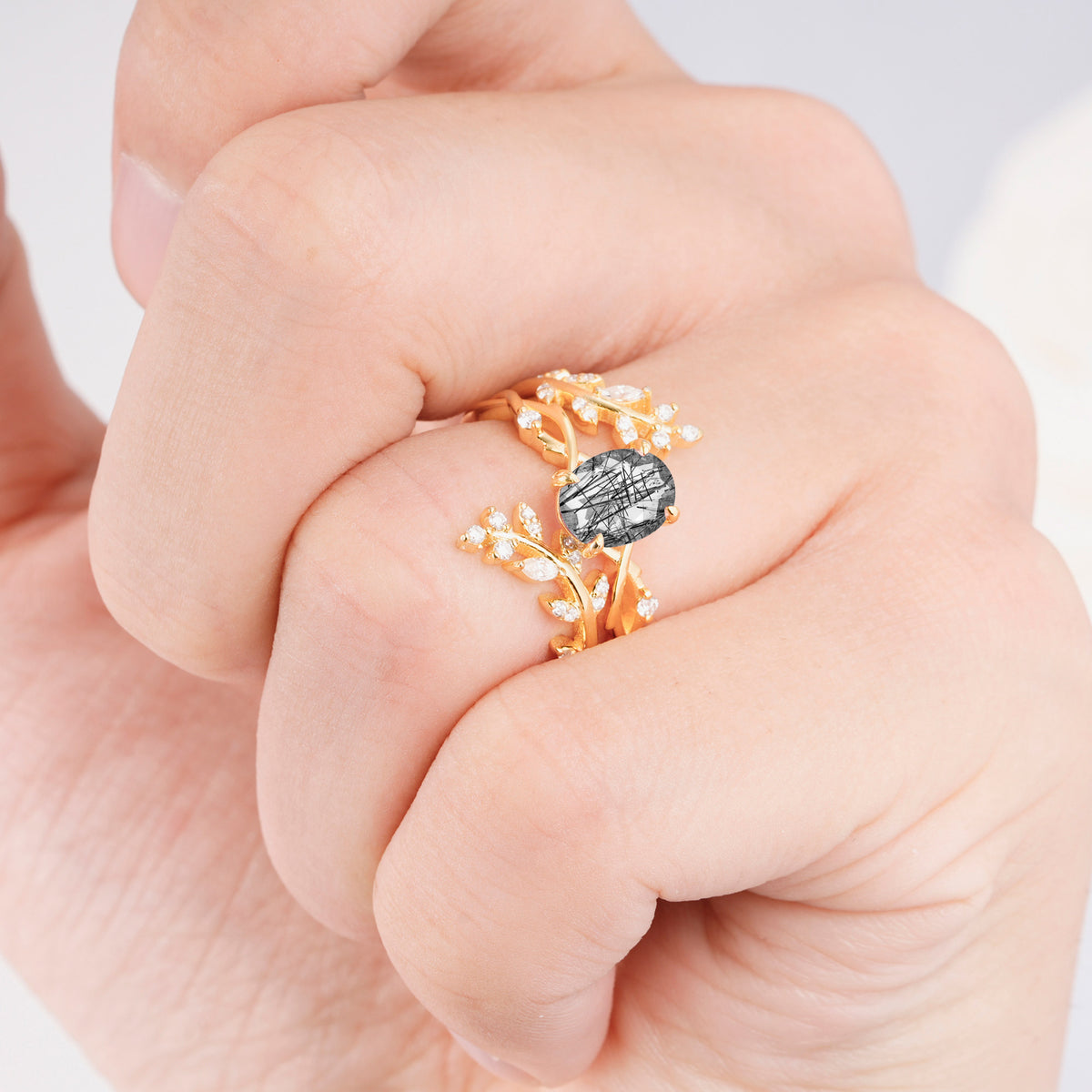 SR17167 Black Rutilated Quartz Ring - Rose-Gold