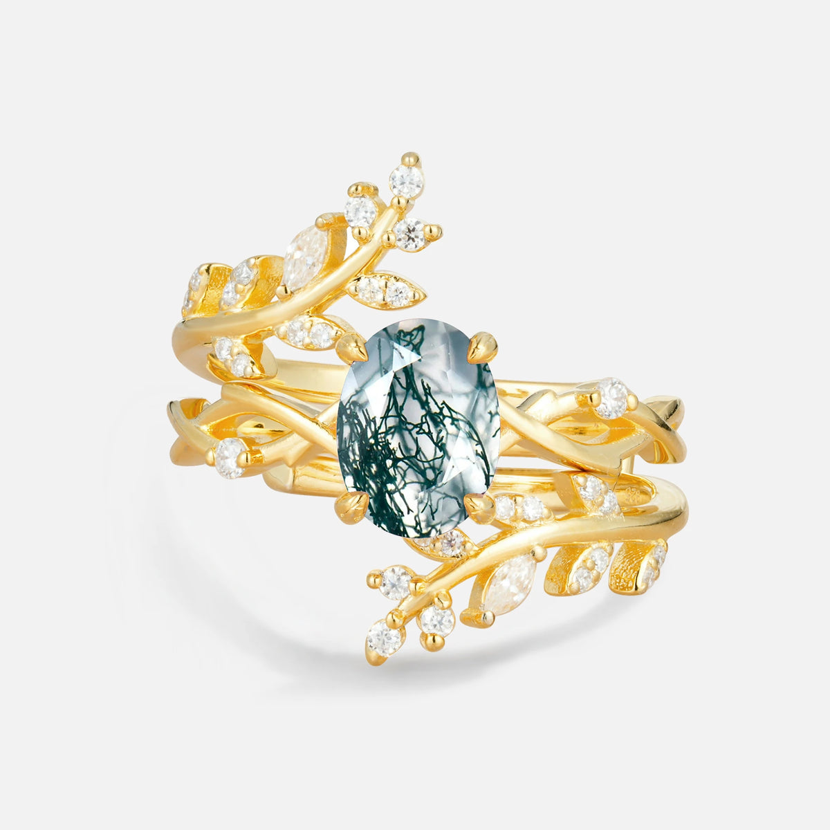SR17167 Moss Agate Ring - Yellow-Gold