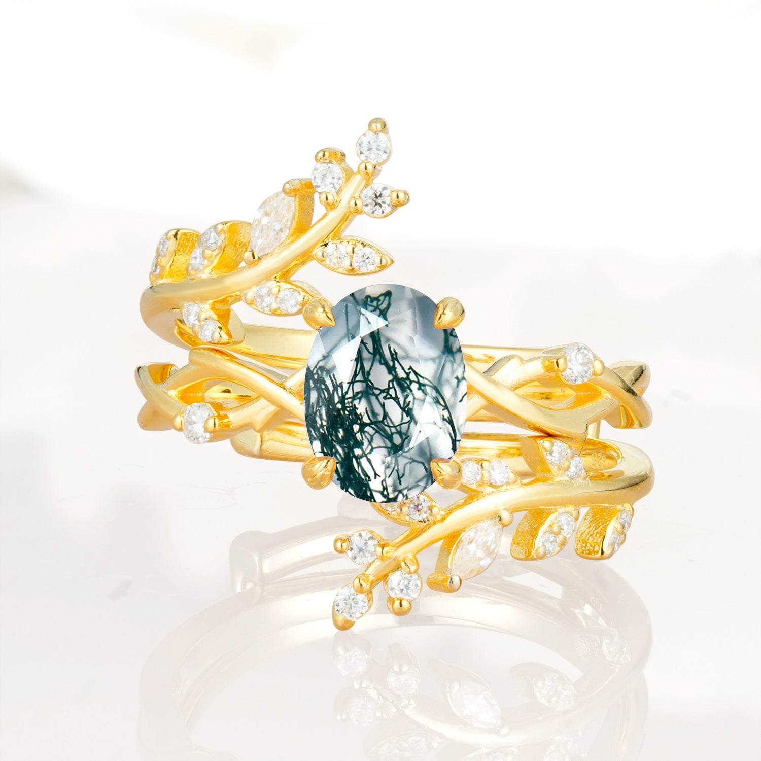 SR17167 Moss Agate Ring - Yellow-Gold