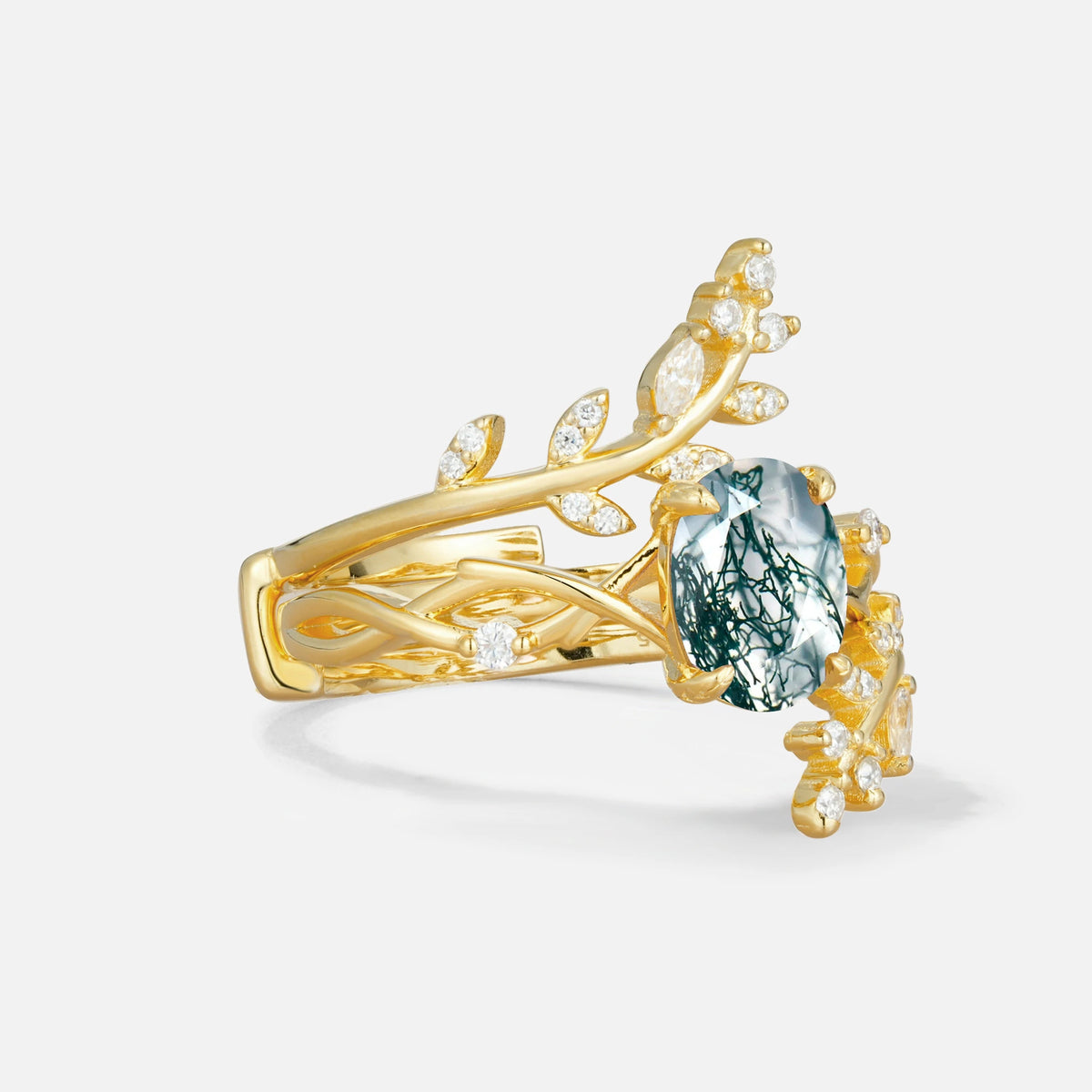 SR17167 Moss Agate Ring - White-Gold