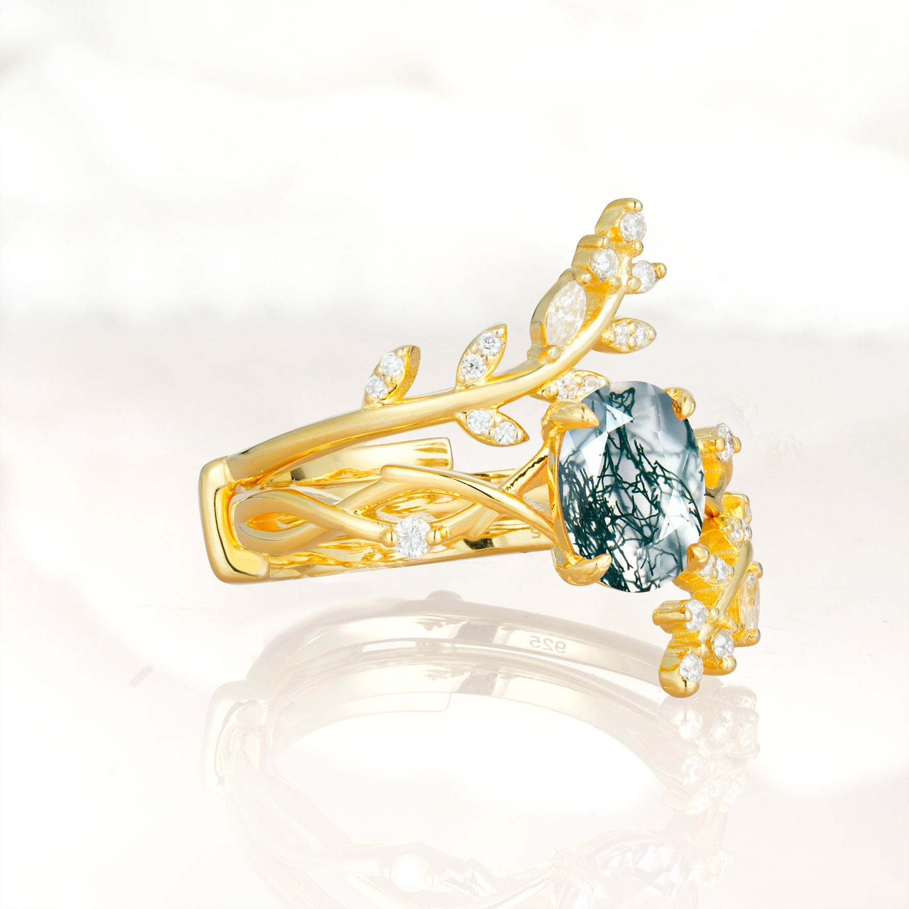 SR17167 Moss Agate Ring - White-Gold