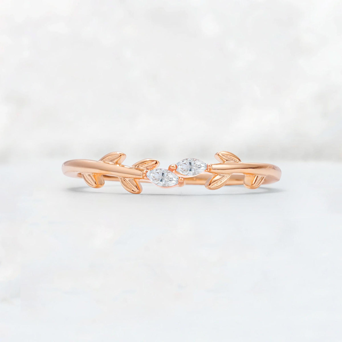 Nature-Inspired Marquise Cut Moissanite Leaf Stacking Band - Additional view